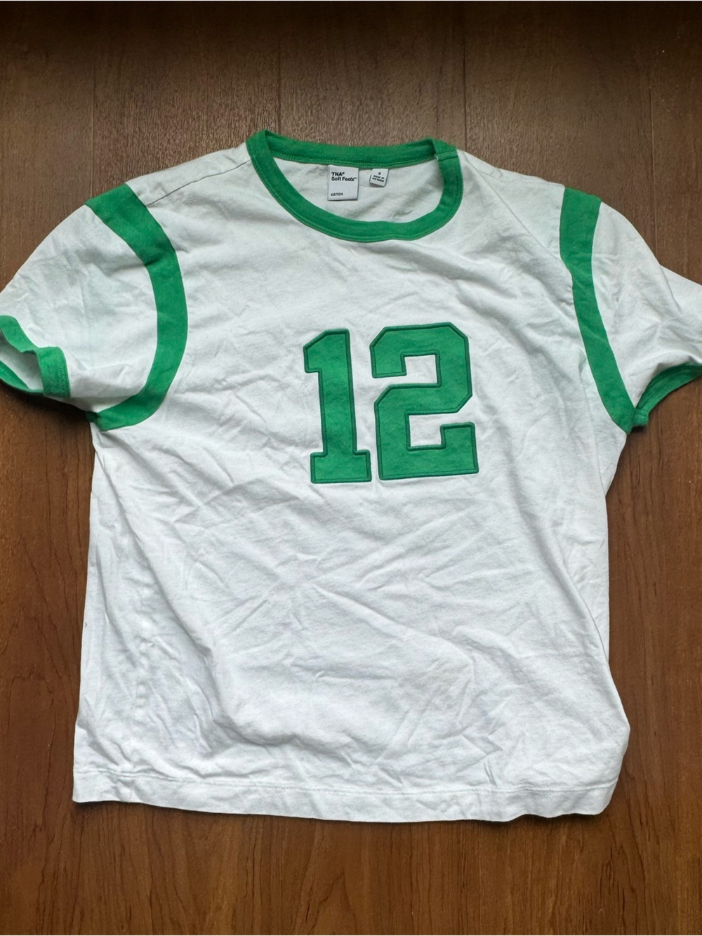 Aritzia White Ringer Tee with Green Number Graphic
